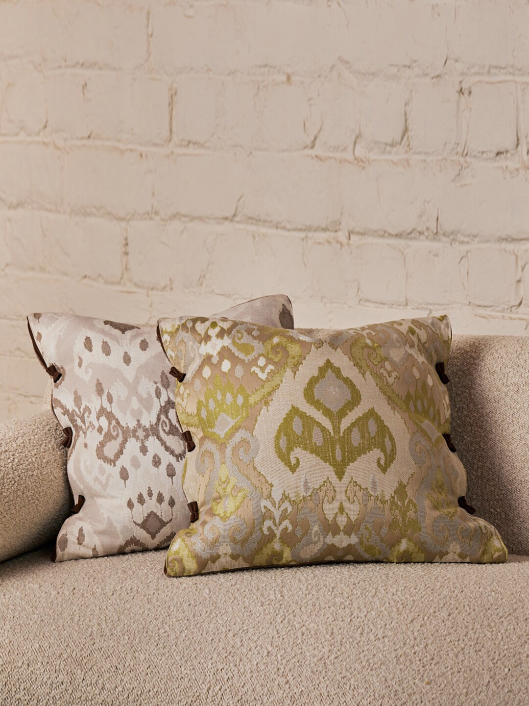 

Eris Home Green & Beige Abstract Silk Square Cushion Cover