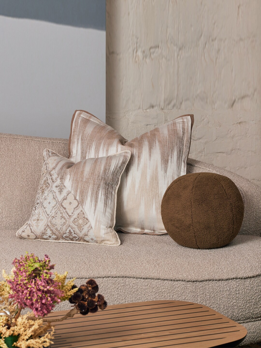 

Eris Home Off White & Beige Ethnic Motifs Cotton Silk Square Cushion Cover