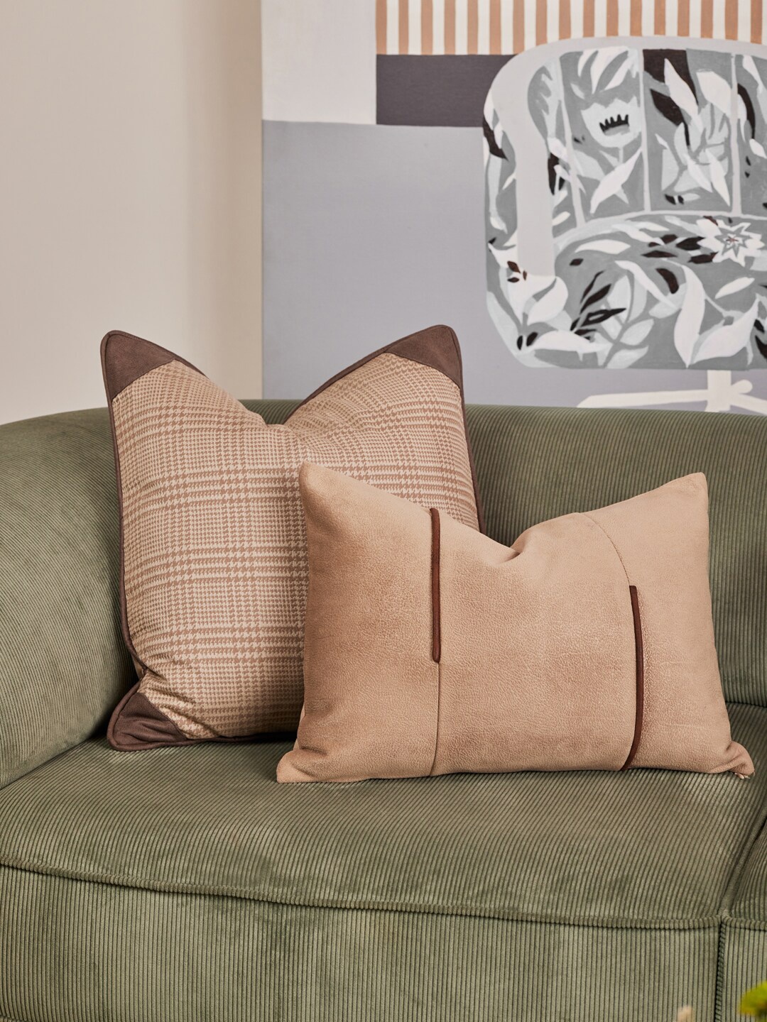 

Eris Home Brown Checked Cotton Silk Square Cushion Cover