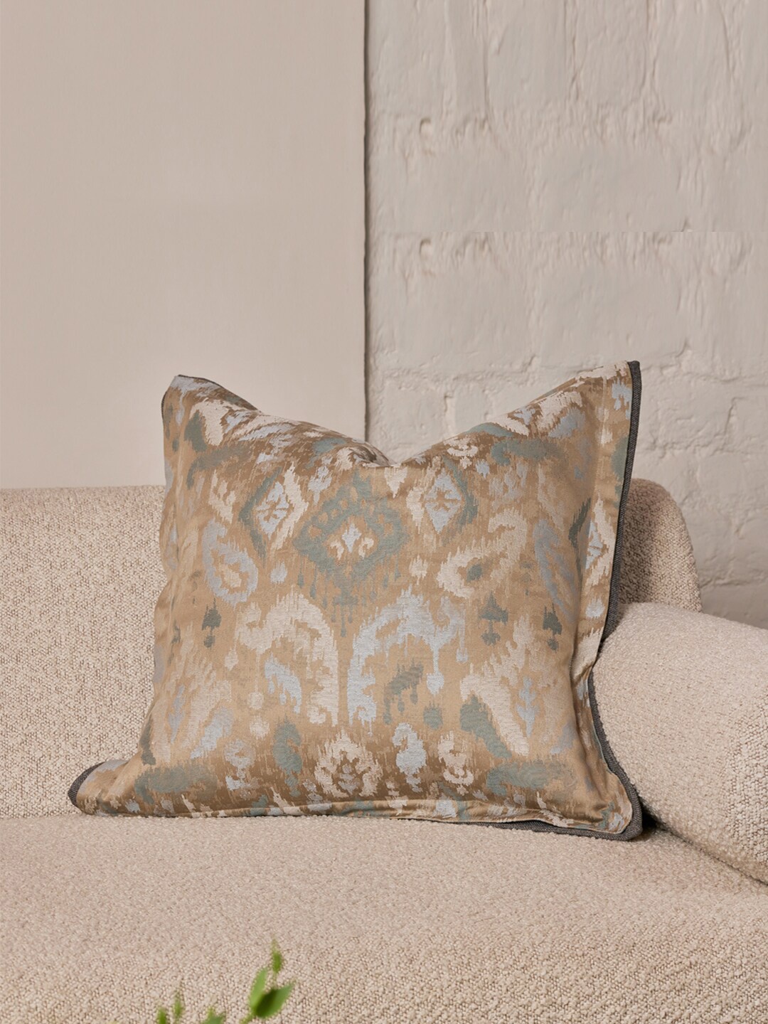 

Eris Home Brown & Green Ethnic Motifs Cotton Silk Square Cushion Cover