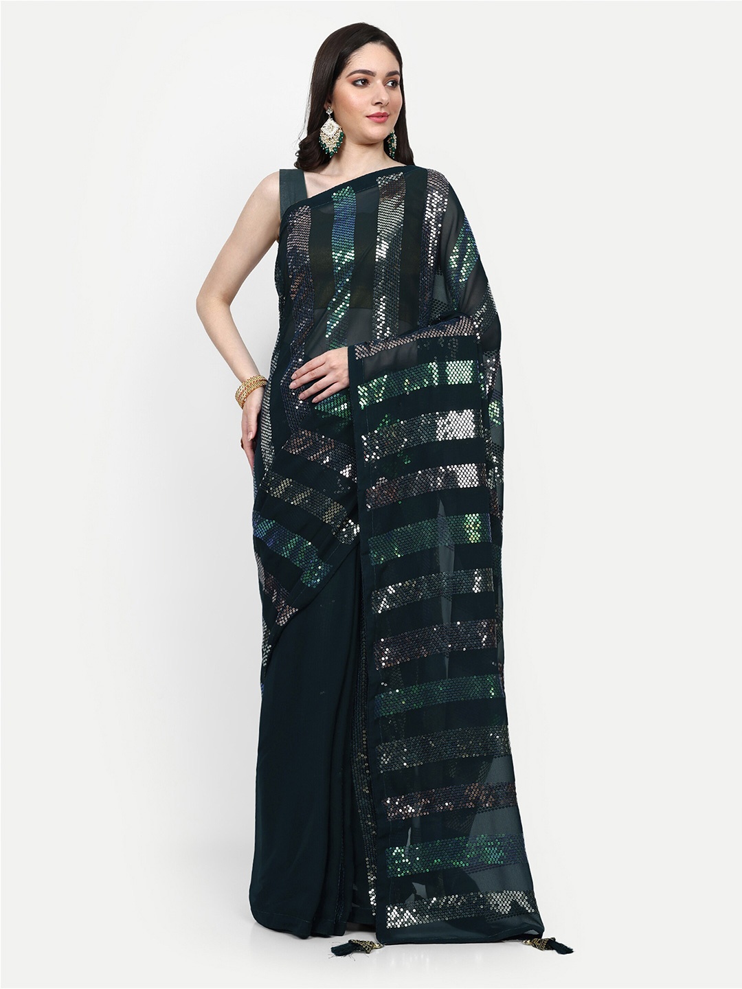 

Manu Designer Embellished Pure Georgette Saree, Blue
