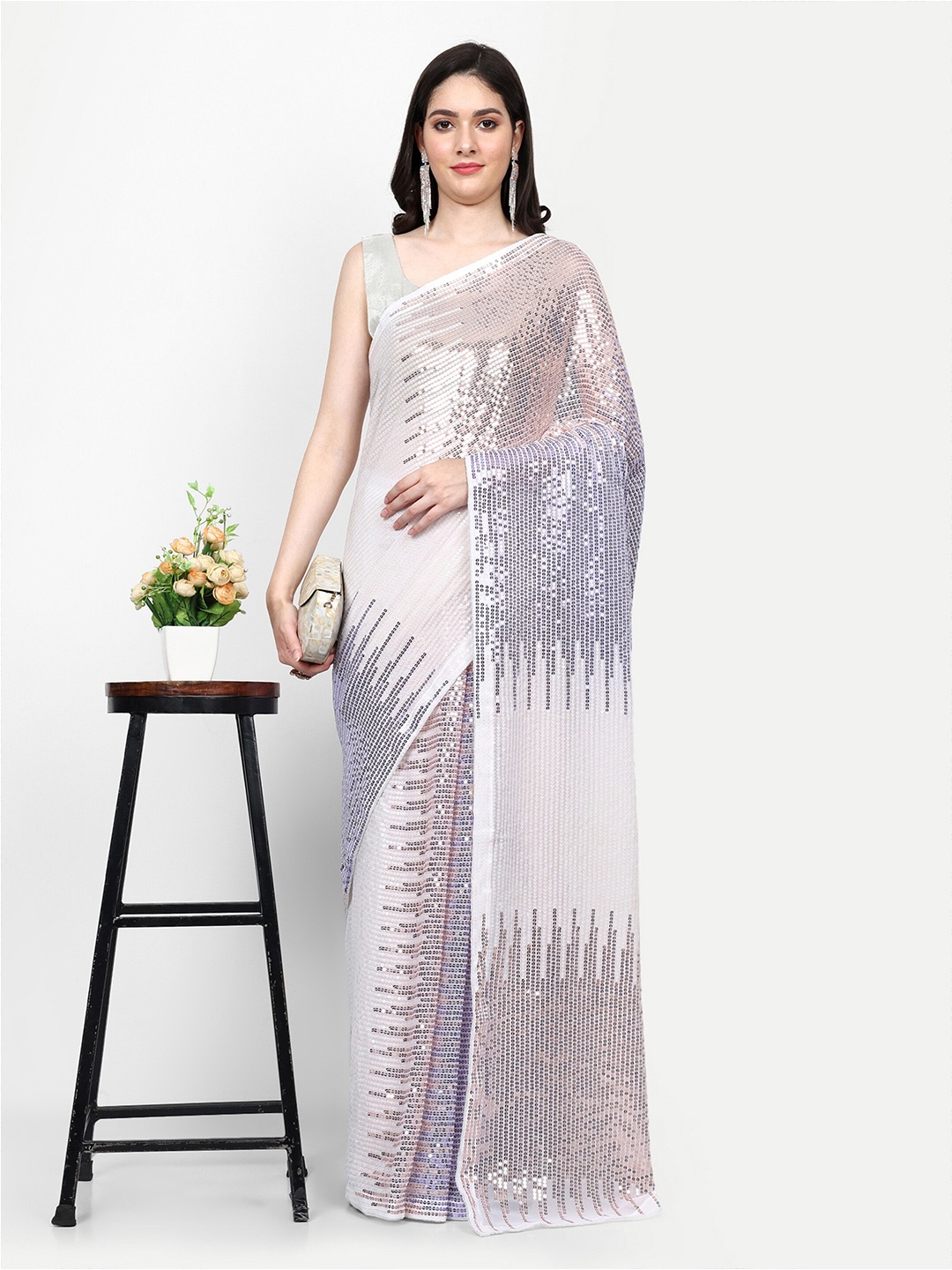 

Manu Designer Embellished Pure Georgette Saree, Purple
