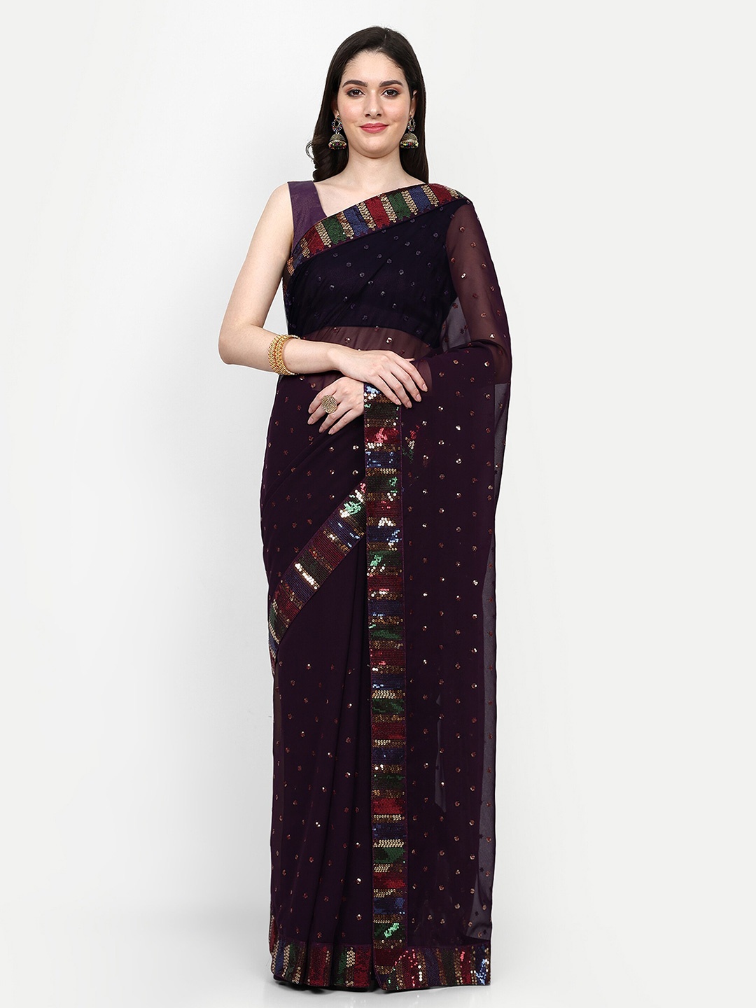 

Manu Designer Embellished Pure Georgette Saree, Fuchsia