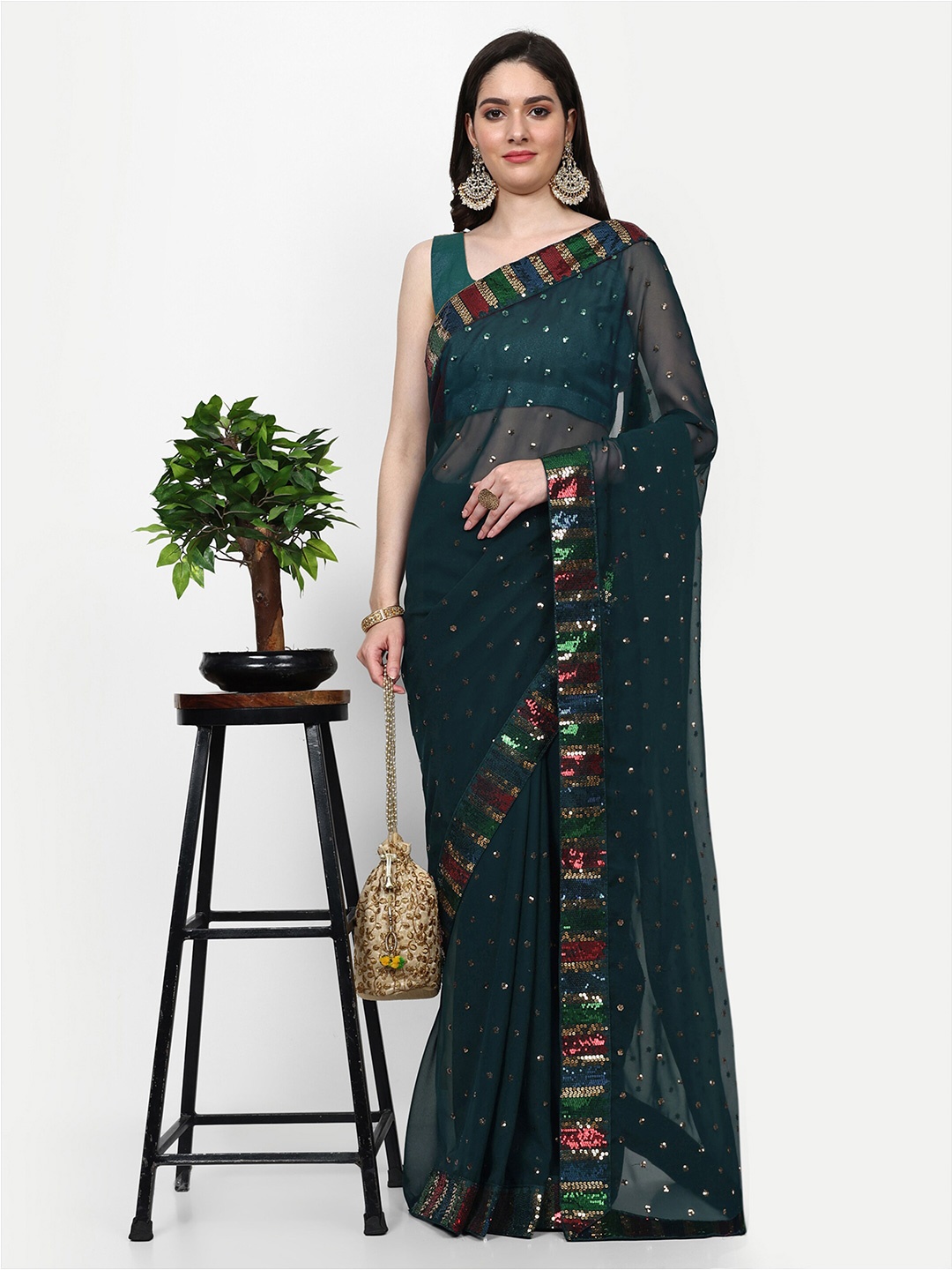 

Manu Designer Embellished Pure Georgette Saree, Blue