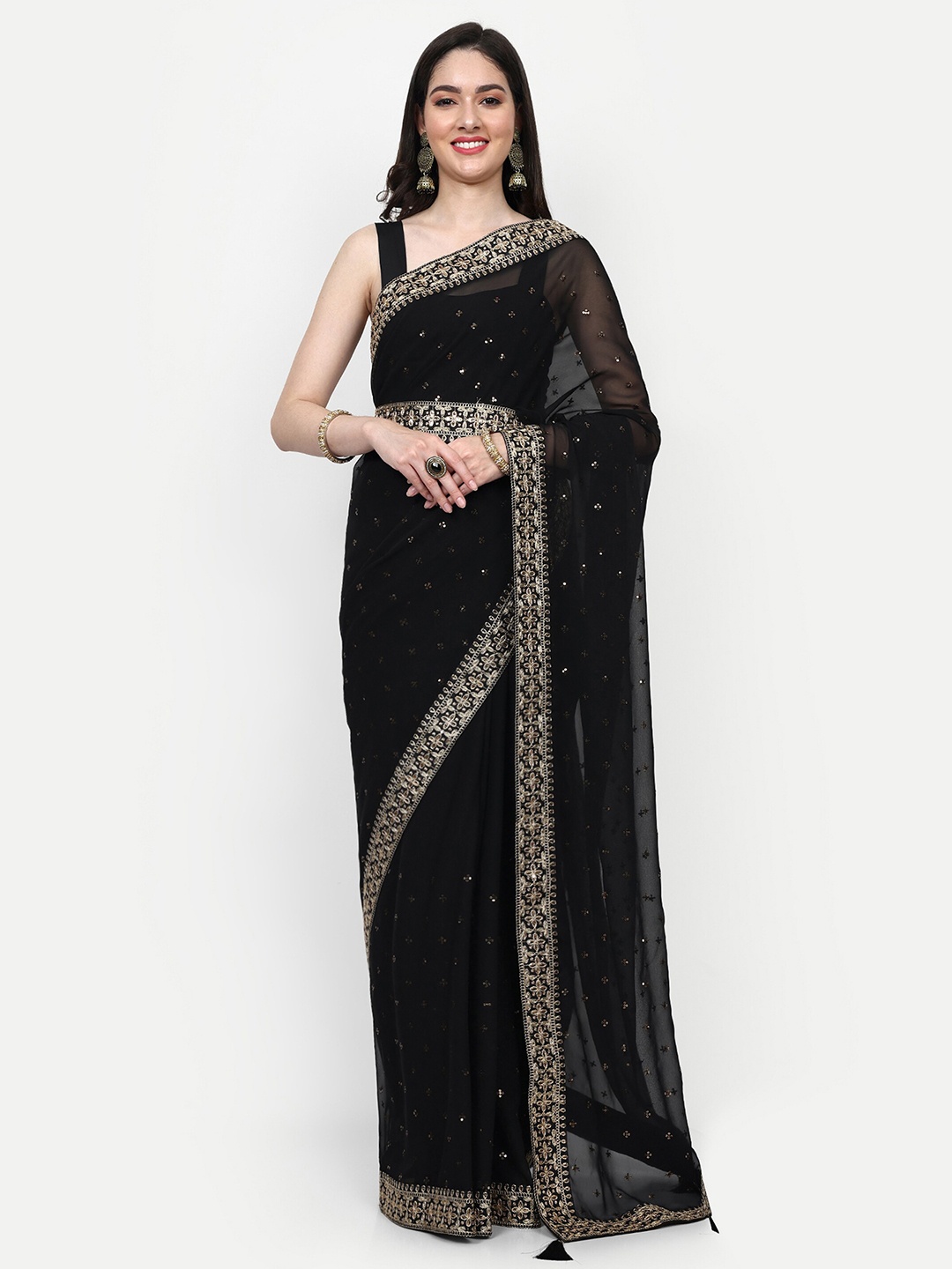 

Manu Designer Embellished Pure Georgette Saree, Black