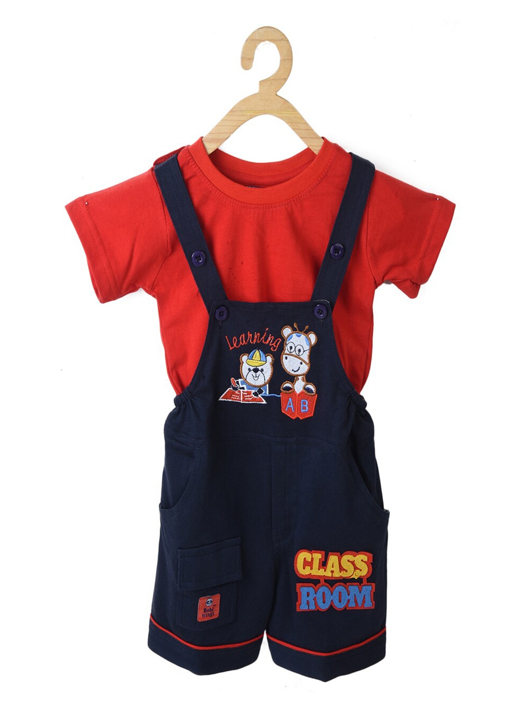 

BAESD Infants Kids Graphic Printed Cotton Dungaree with T-Shirt, Blue