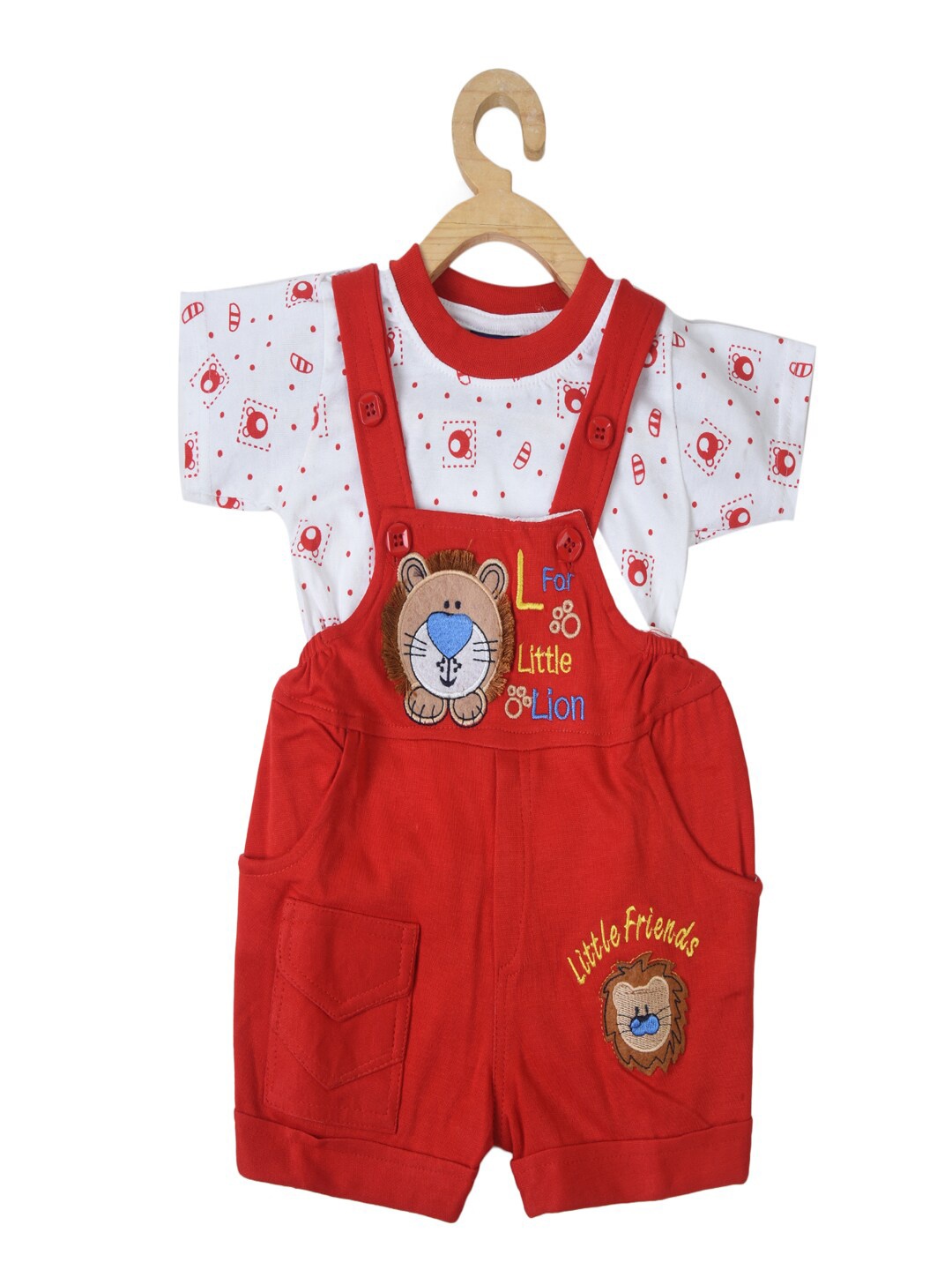 

BAESD Kids Embellished Cotton Dungaree With T-Shirt, Red