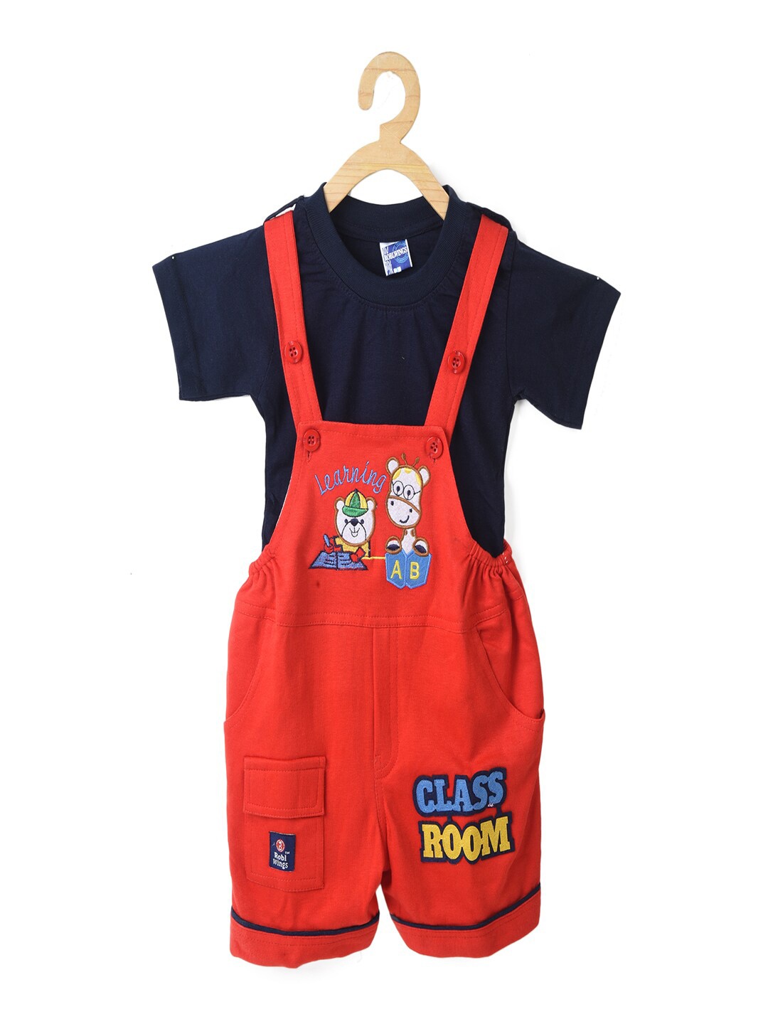 

BAESD Kids Embellished Pure Cotton Dungaree With T-Shirt, Red