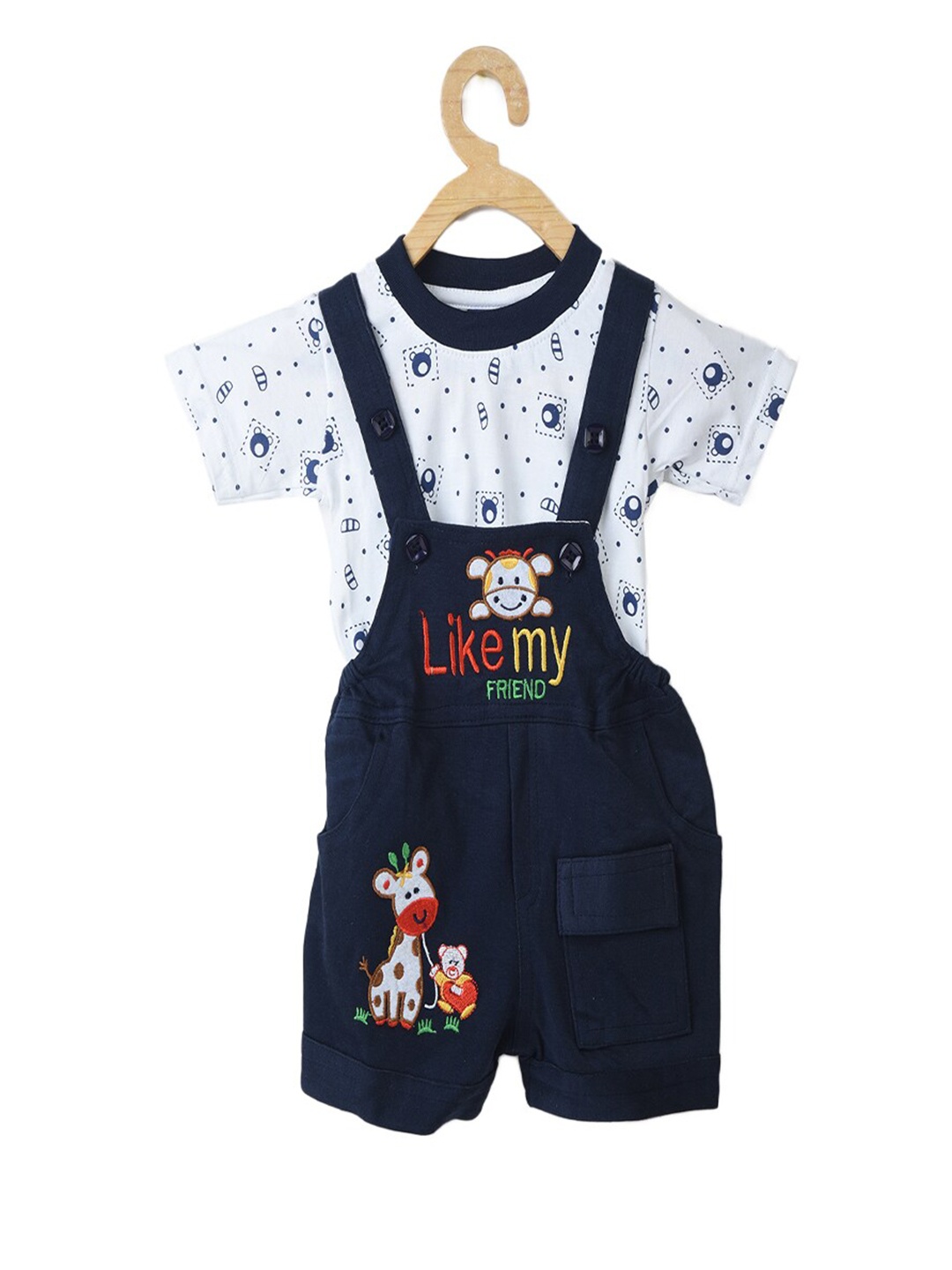 

BAESD Infants Kids Graphic Printed Cotton Dungaree with T-Shirt, Blue