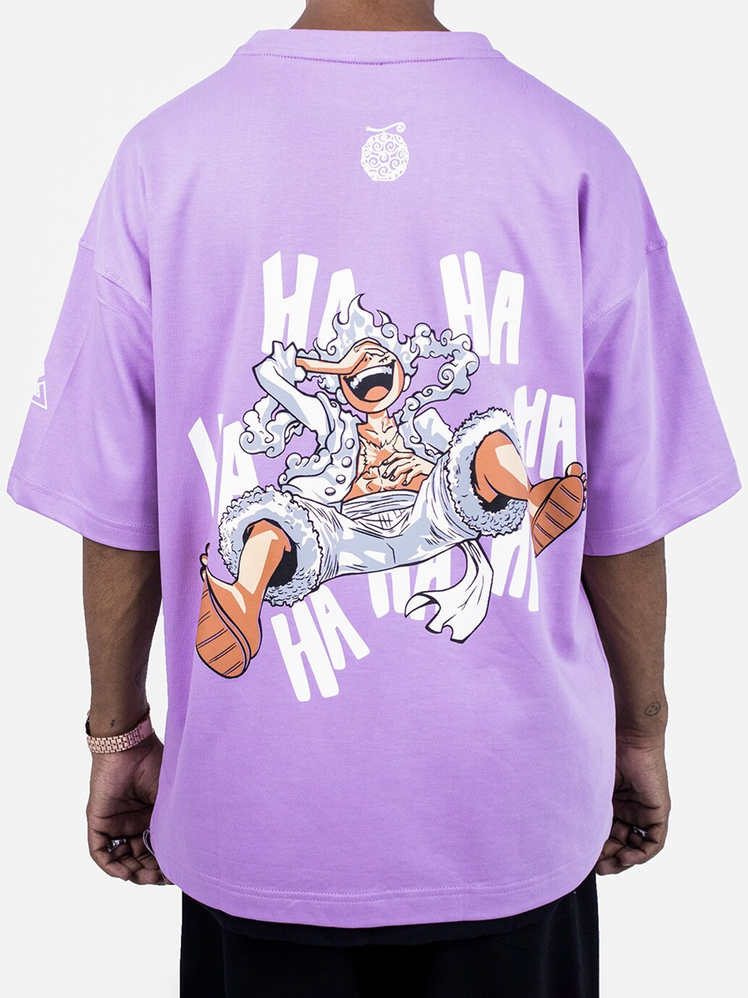 

ZAMS Luffy Printed Round Neck Cotton Oversized T-shirt, Lavender