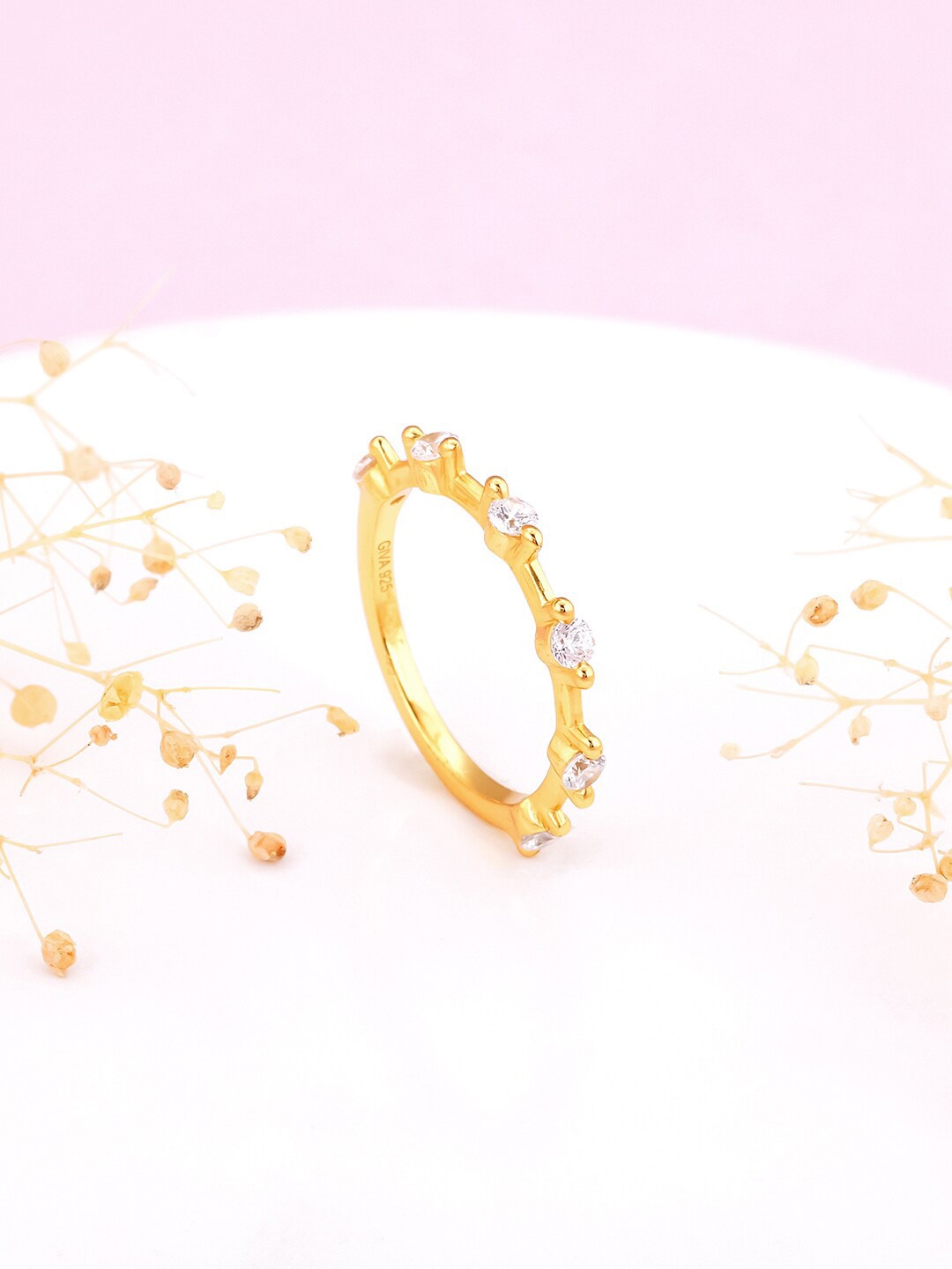 

GIVA 925 Sterling Silver Gold-Plated CZ-Studded Finger Ring