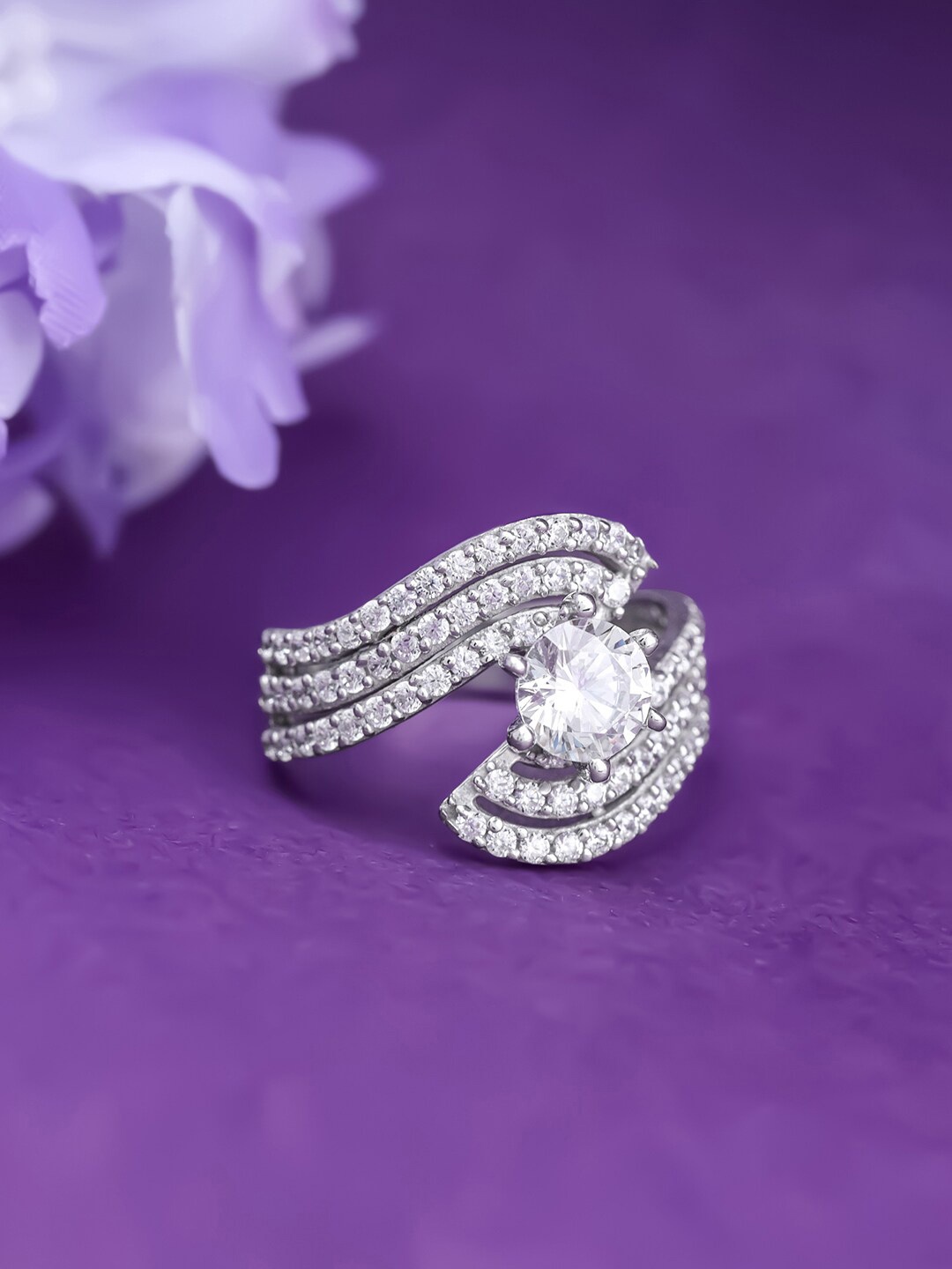 

GIVA 925 Sterling Silver Rhodium-Plated Cubic Zirconia-Studded Finger Ring