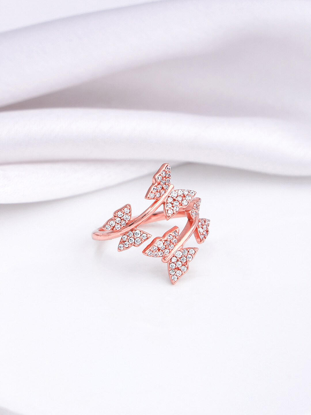 

GIVA 925 Sterling Silver Rose Gold-Plated CZ-Studded Adjustable Finger Ring