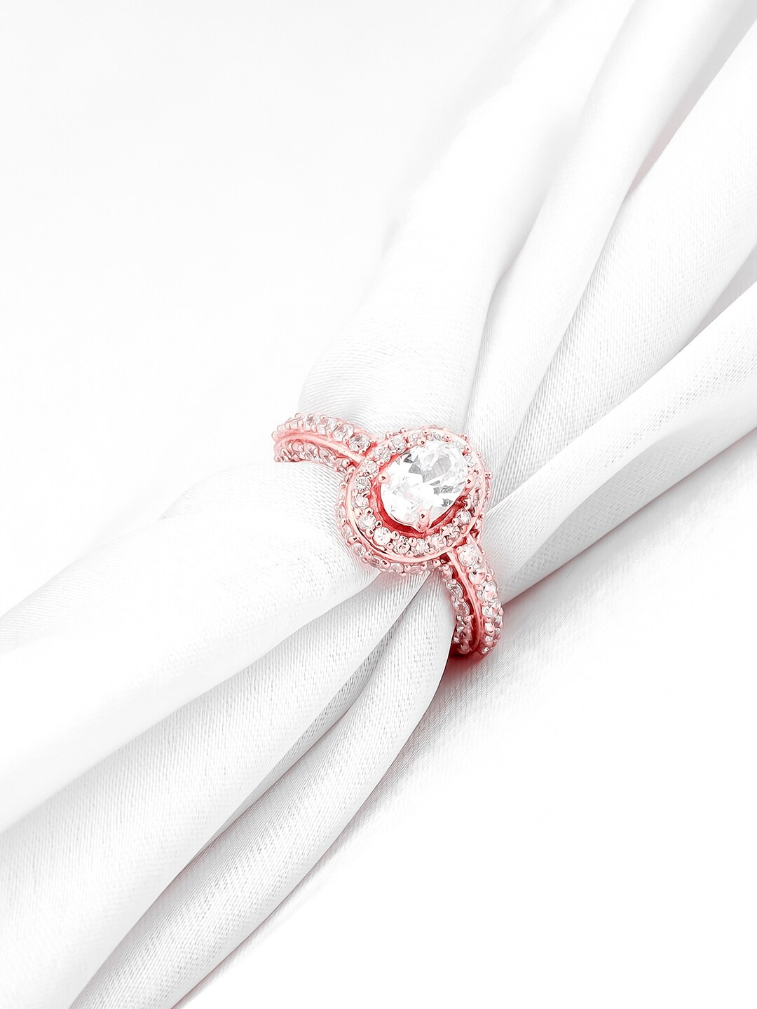 

GIVA Rose Gold-Plated Cubic Zirconia Adjustable 925 Sterling Silver Finger Ring