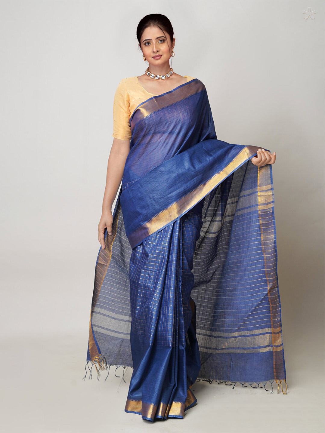 

Unnati Silks Striped Woven Design Zari Mangalagiri Saree, Navy blue