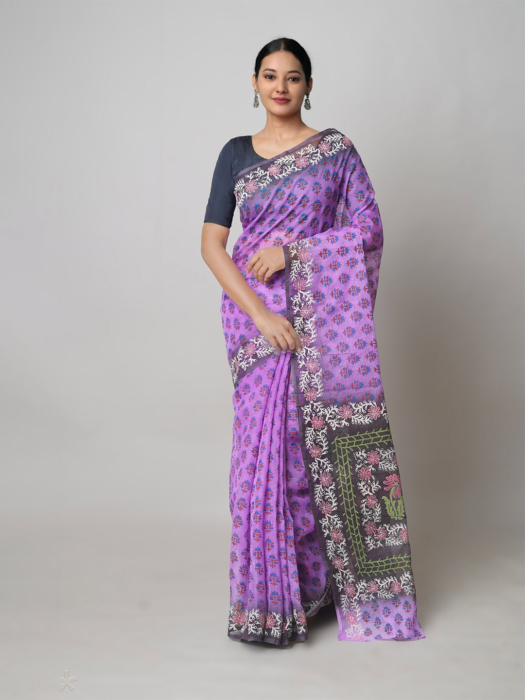 

Unnati Silks Ethnic Motifs Printed Pure Cotton Kota Saree, Violet