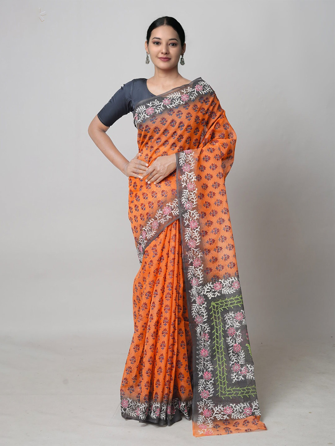 

Unnati Silks Ethnic Motifs Printed Pure Cotton Kota Saree, Orange