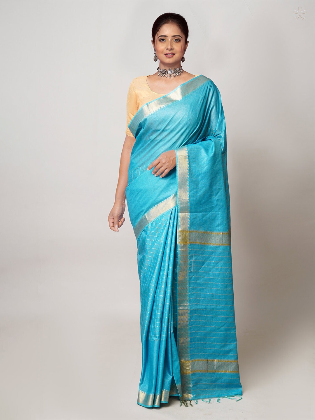 

Unnati Silks Woven Design Zari Silk Cotton Mangalagiri Saree, Blue