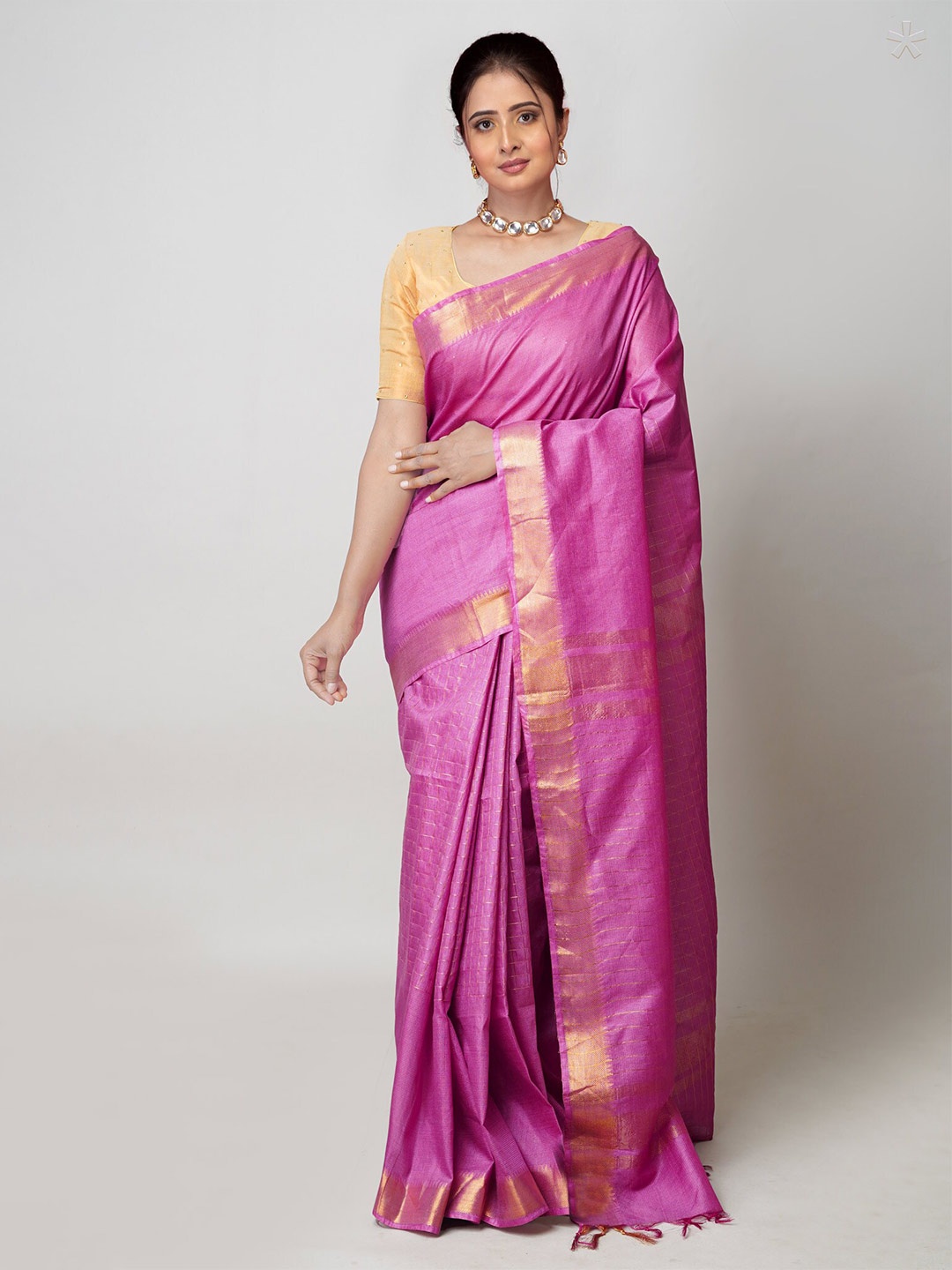 

Unnati Silks Checked Zari Detail Silk Cotton Mangalagiri Saree, Mauve