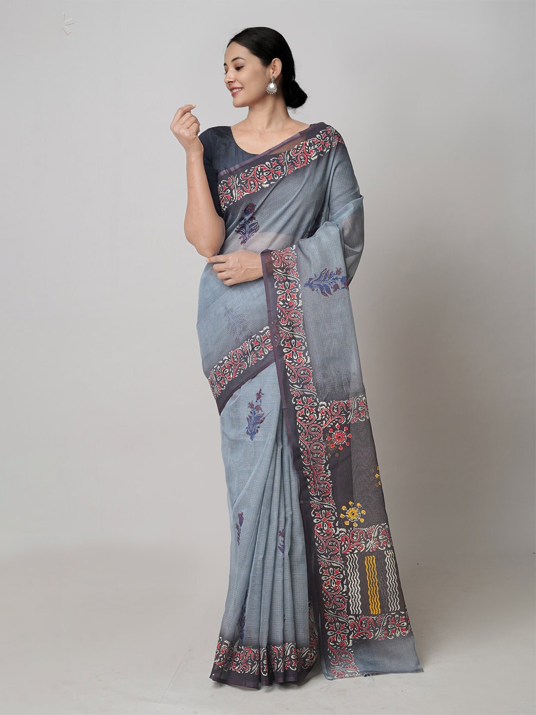 

Unnati Silks Ethnic Motifs Printed Pure Cotton Kota Saree, Grey