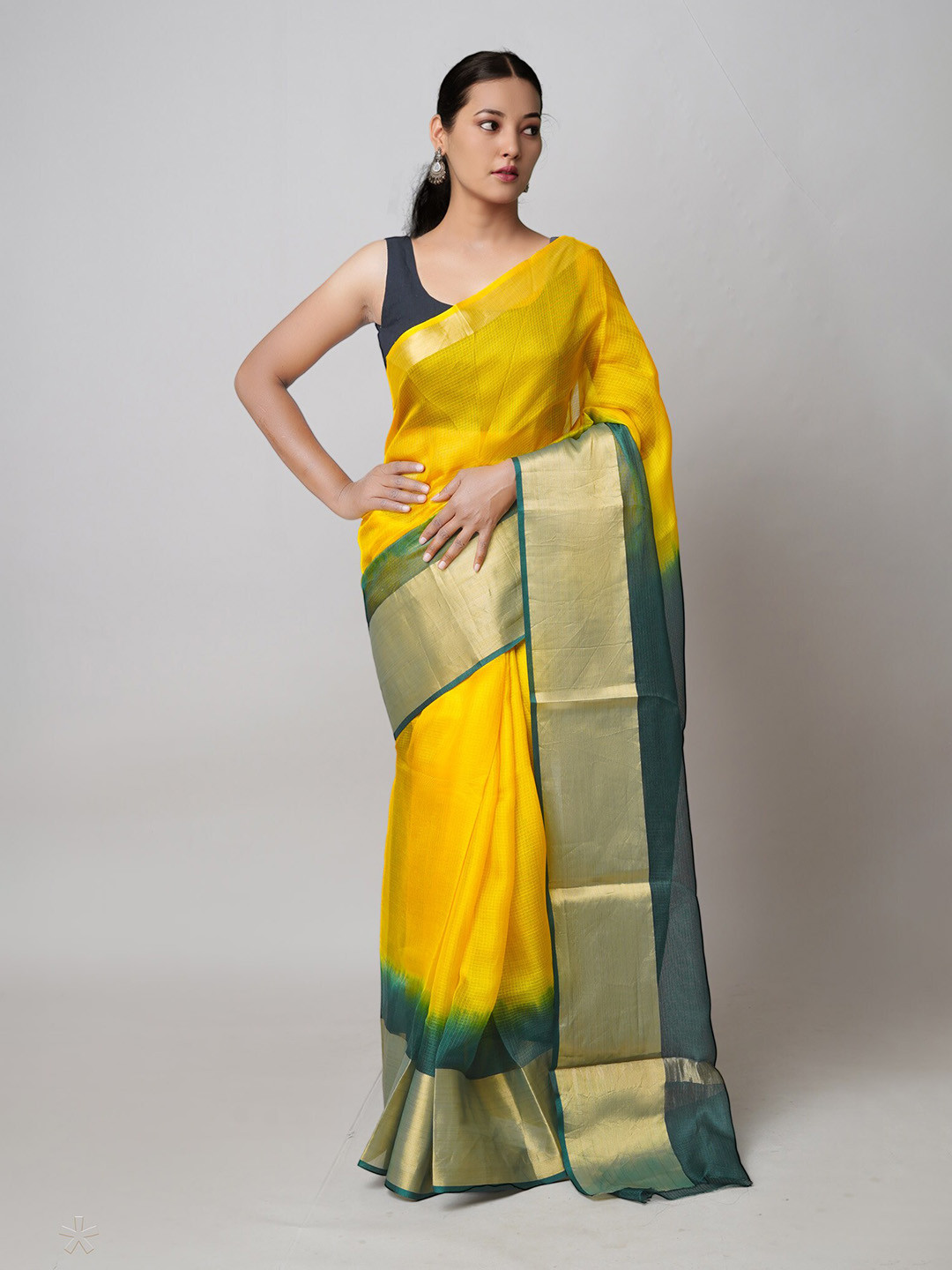 

Unnati Silks Woven Design Border Detail Zari Pure Silk Kota Saree, Yellow