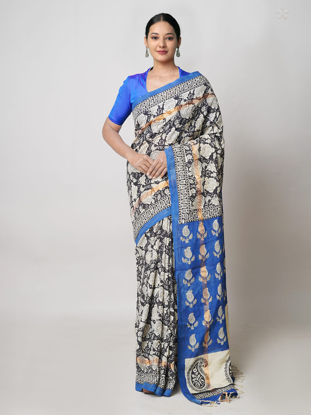 

Unnati Silks Floral Printed Chanderi Saree, Blue