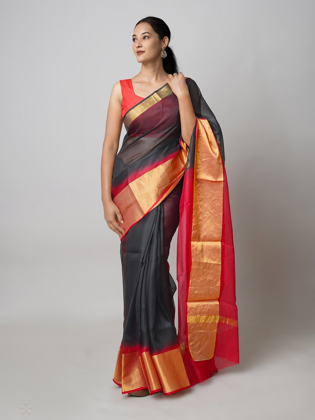 

Unnati Silks Woven Designed Zari Pure Silk Kota Saree, Black