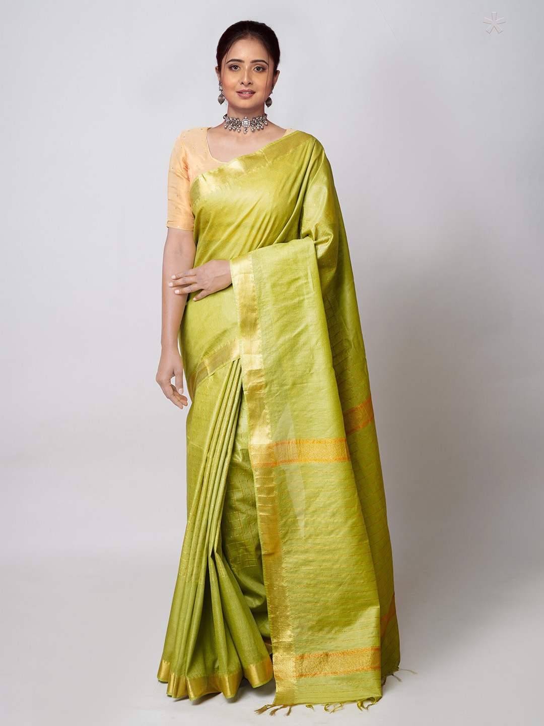 

Unnati Silks Woven Design Zari Silk Cotton Mangalagiri Saree, Green