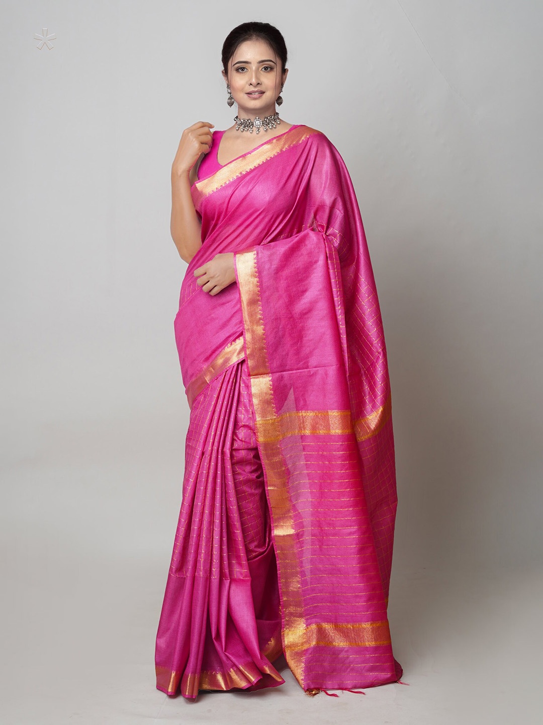 

Unnati Silks Woven Design Zari Silk Cotton Mangalagiri Saree, Pink