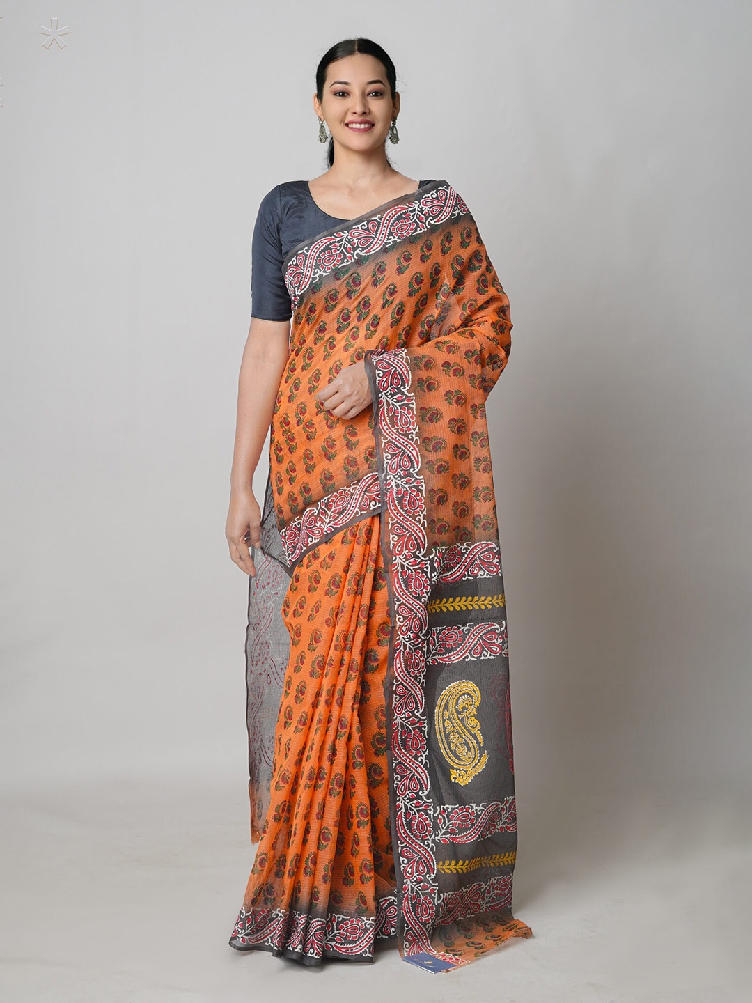 

Unnati Silks Ethnic Motifs Printed Pure Cotton Kota Saree, Orange