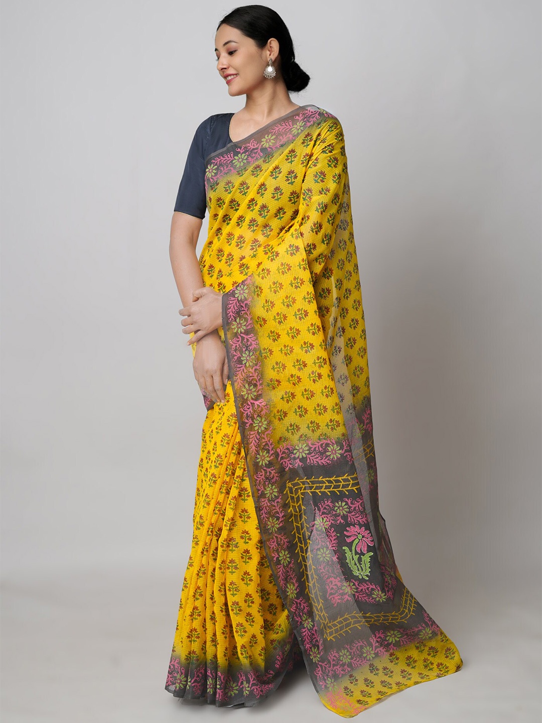 

Unnati Silks Ethnic Motifs Printed Pure Cotton Kota Saree, Yellow