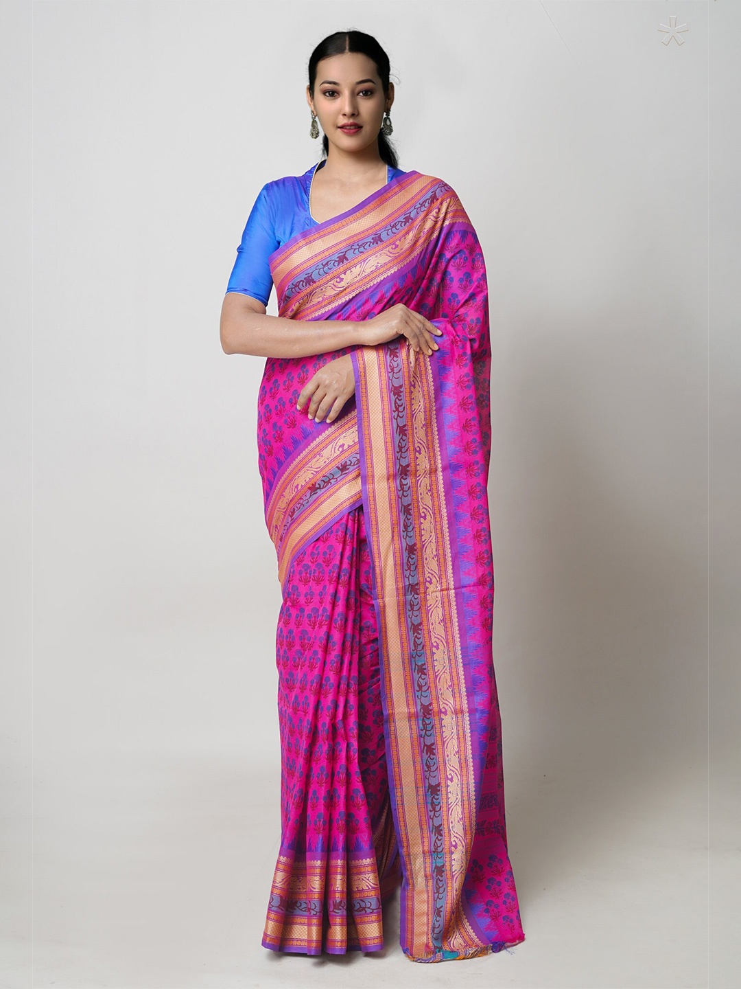 

Unnati Silks Floral Printed Pure Cotton Chettinad Saree, Pink