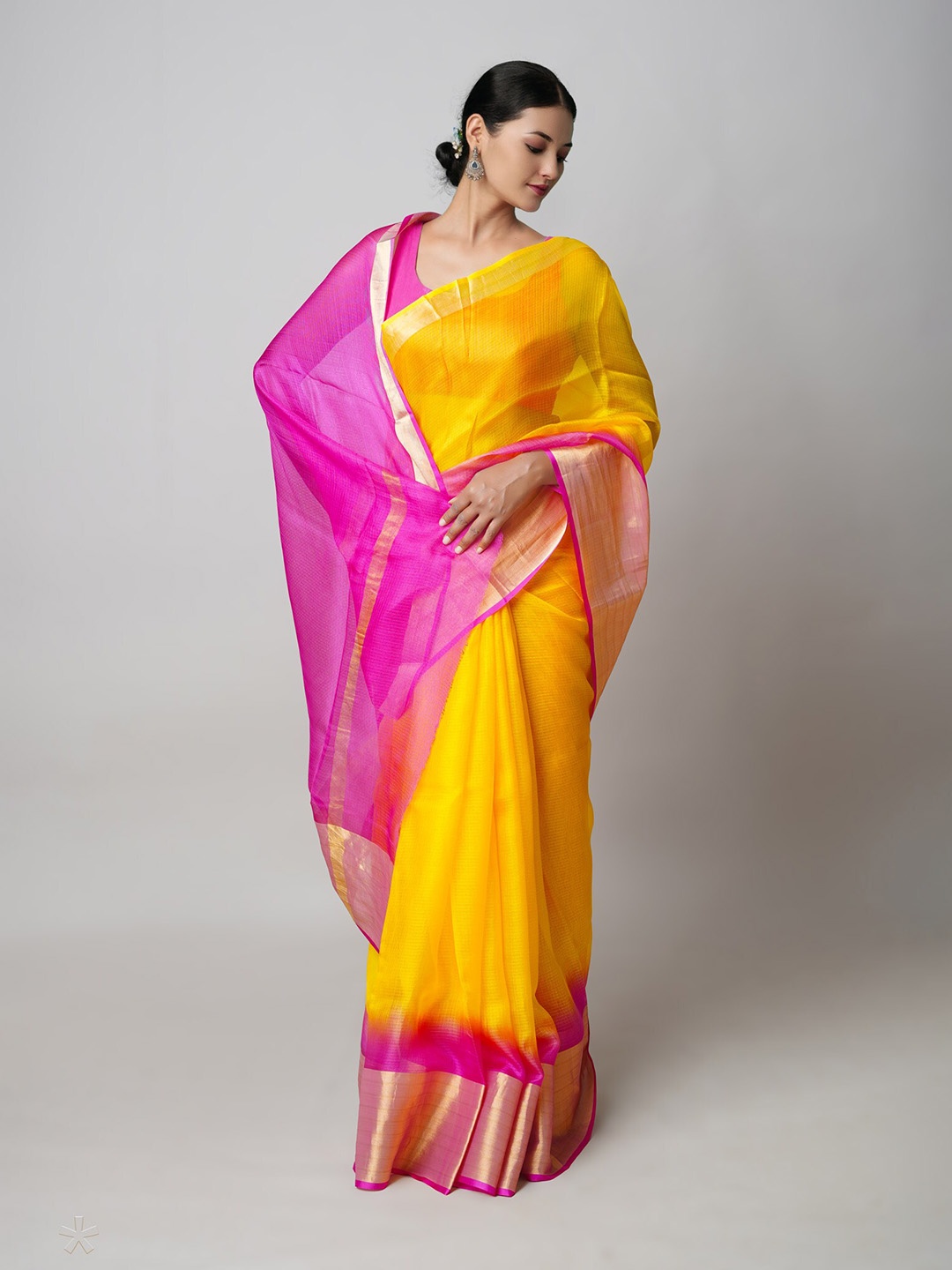 

Unnati Silks Zari Detail Pure Silk Kota Saree, Yellow