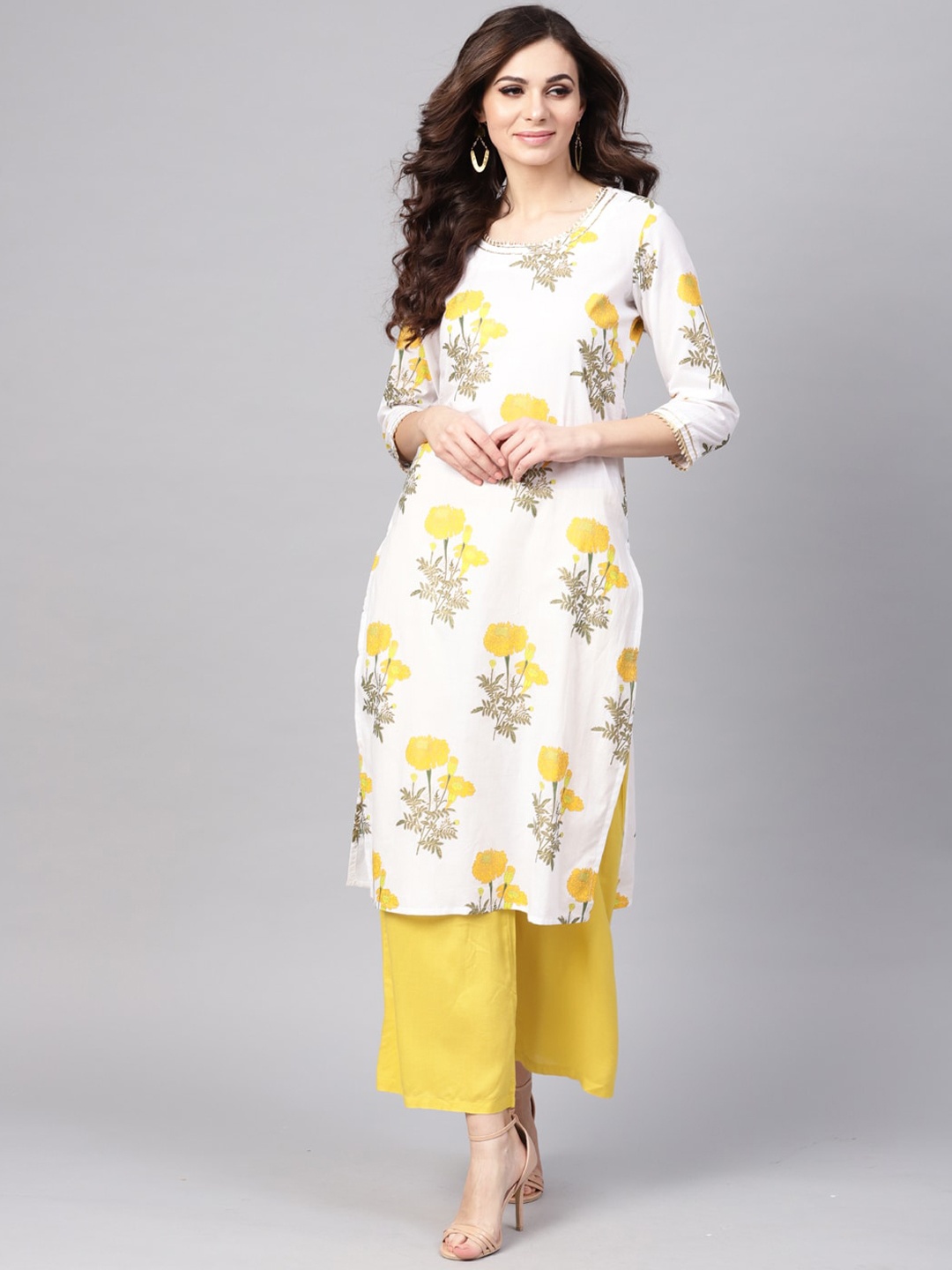 

Geroo Jaipur Floral Printed Straight Cotton Kurta, White