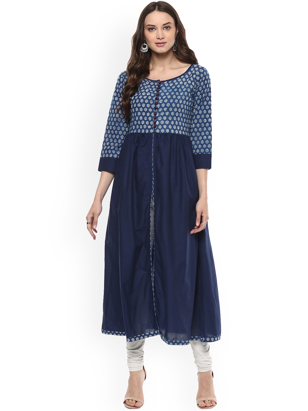 

Geroo Jaipur Yoke Design High Slit Pure Cotton Fusion Kurta, Blue