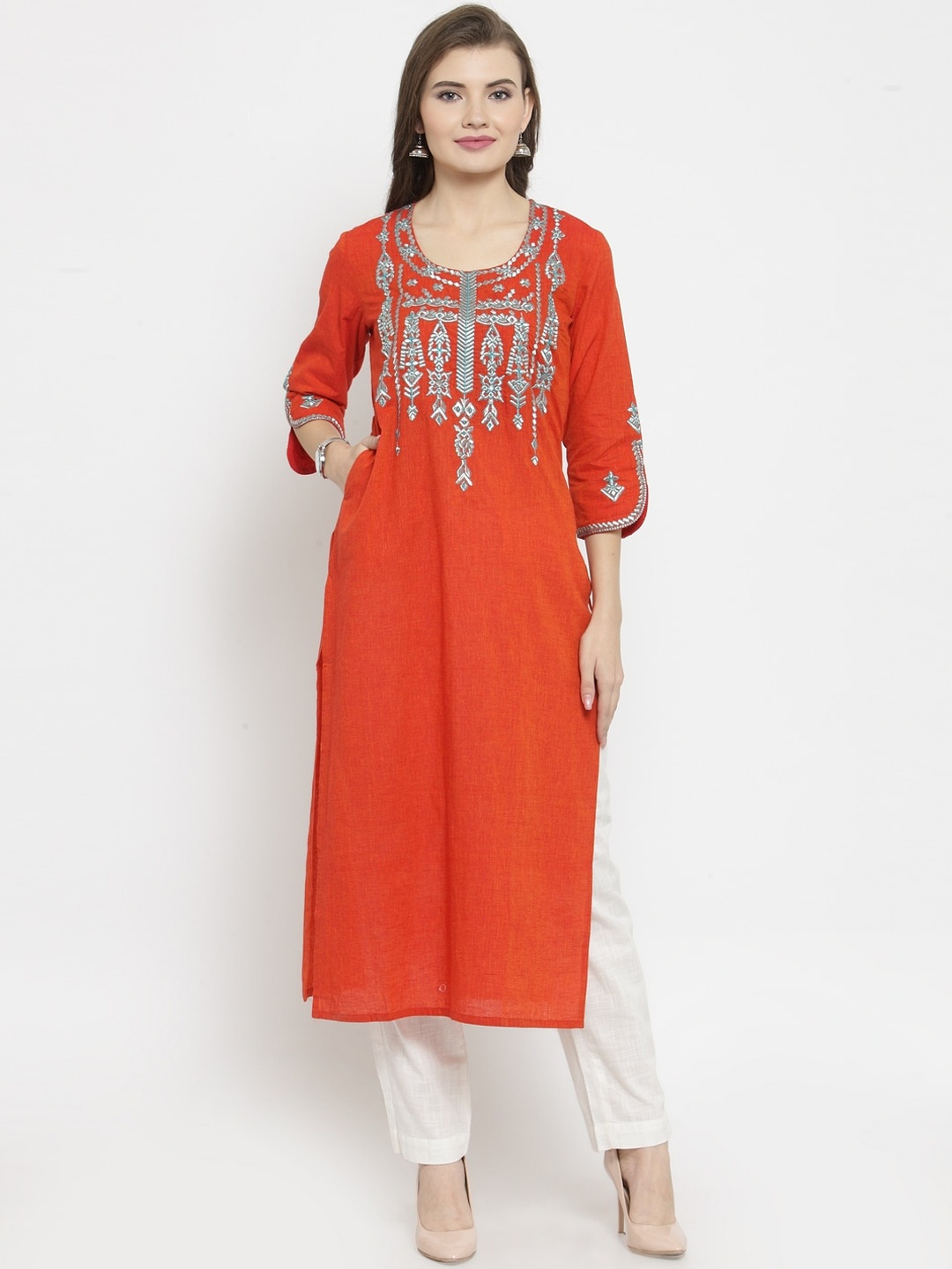

Geroo Jaipur Embroidered Straight Kurta, Orange
