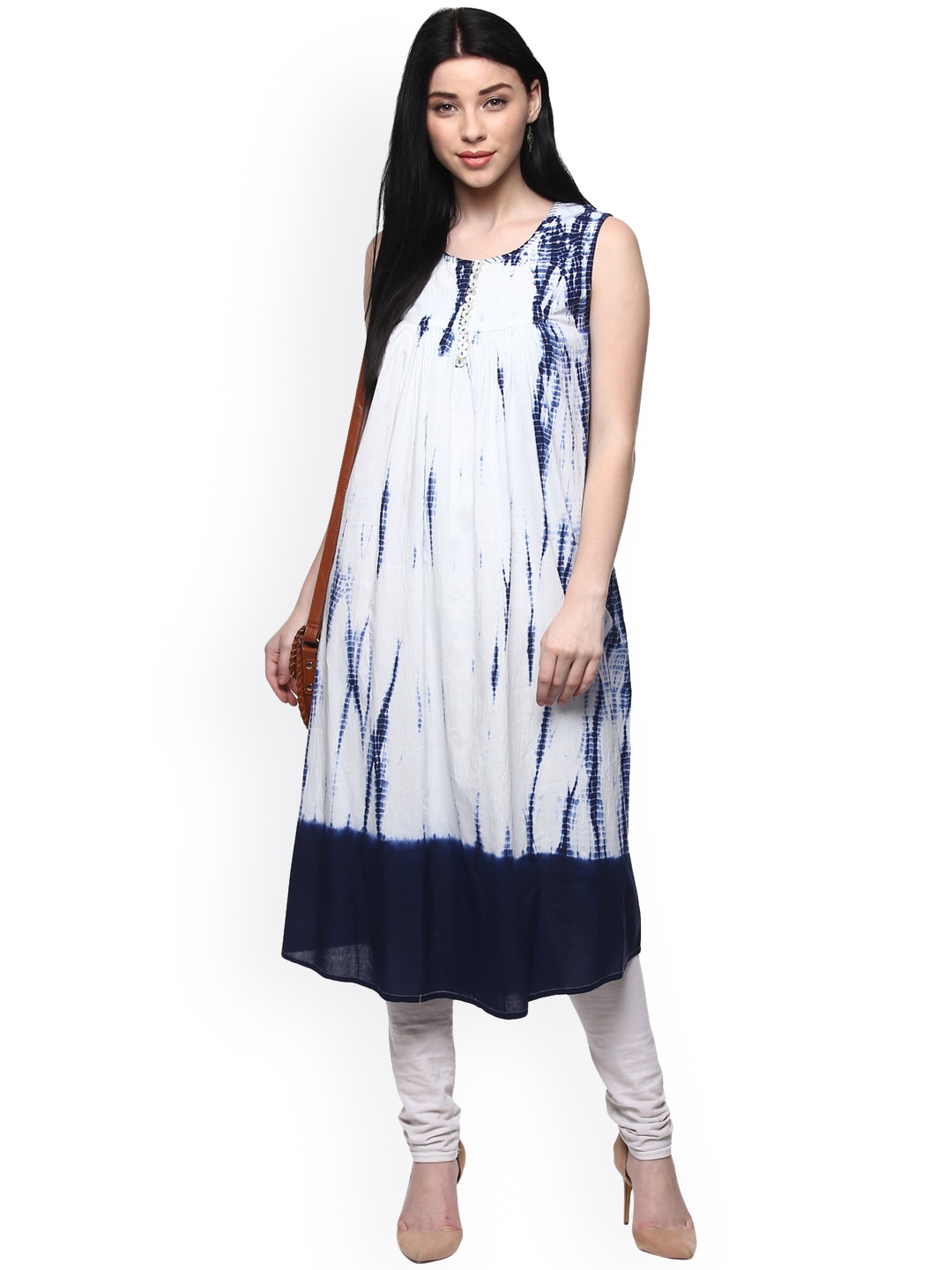 

Geroo Jaipur Tie & Dye A-Line Cotton Kurta, White