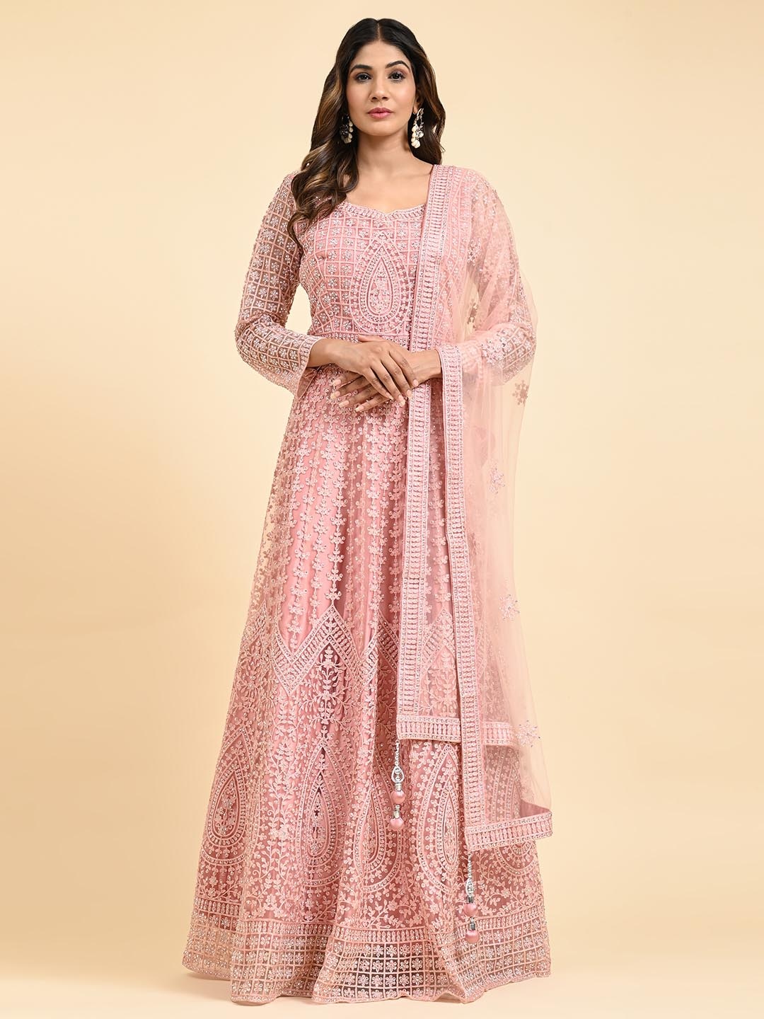 

JUST FASHION Embroidered Ethnic Dress, Peach