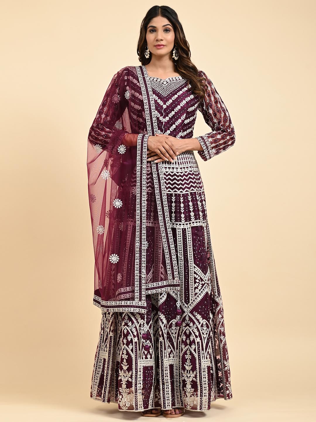

JUST FASHION Embroidered Ethnic Dress, Maroon