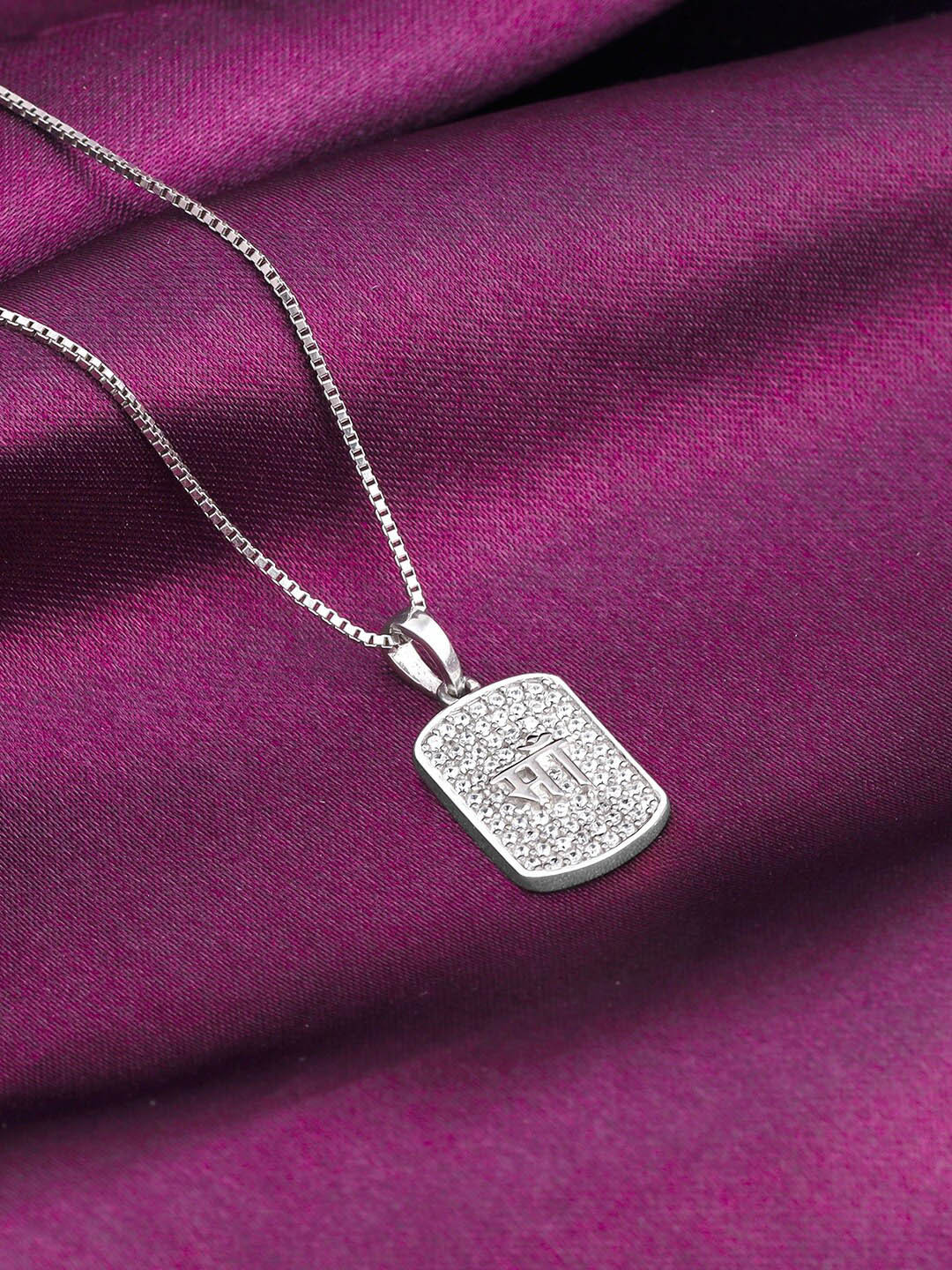 

GIVA 925 Sterling Silver Rhodium-Plated CZ-Studded Pendant With Box Chain