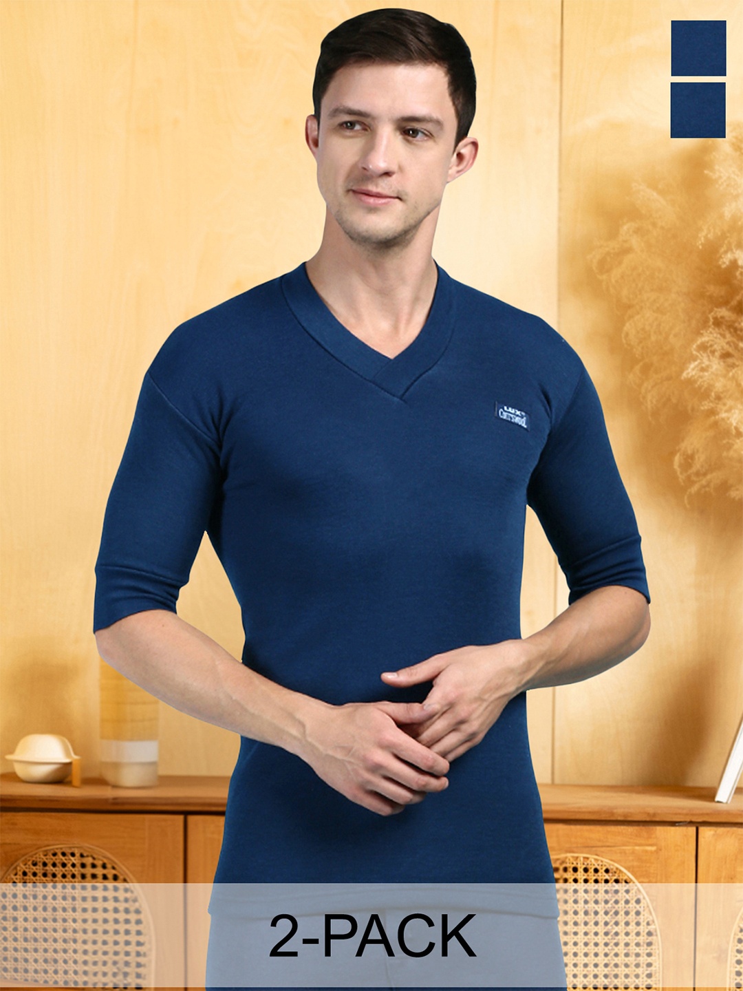 

Lux Cottswool Pack Of 2 V-Neck Thermal Top, Blue