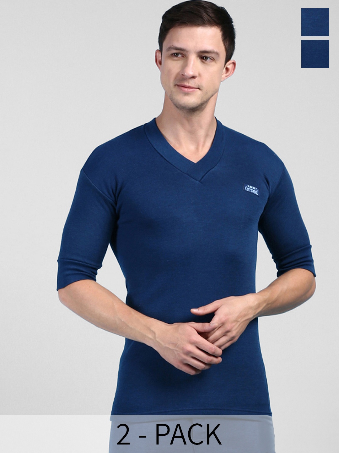 

Lux Cottswool Pack Of 2 V-Neck Short Sleeves Thermal Tops, Blue