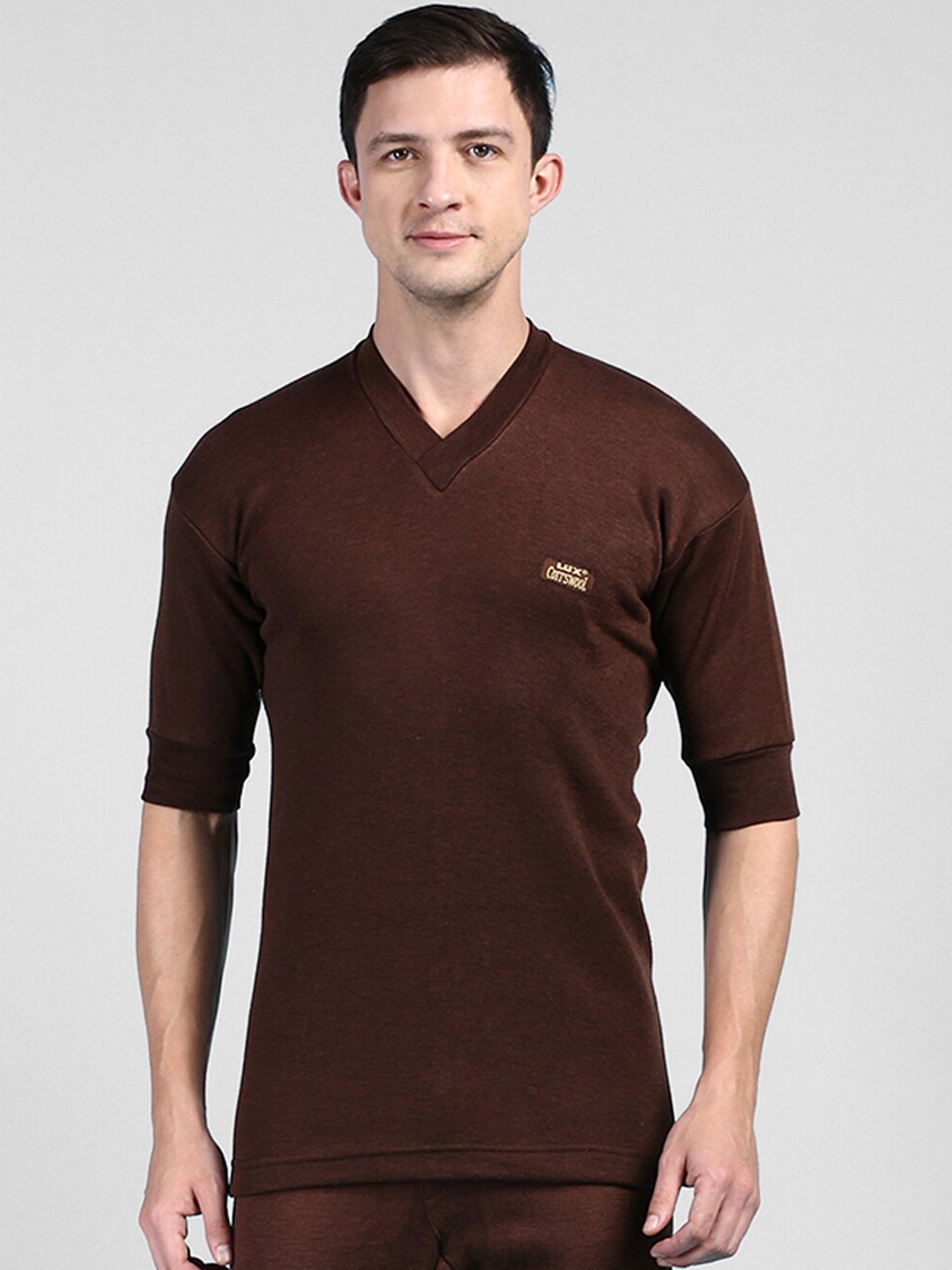 

Lux Cottswool V-Neck Short Sleeves Thermal Top, Brown