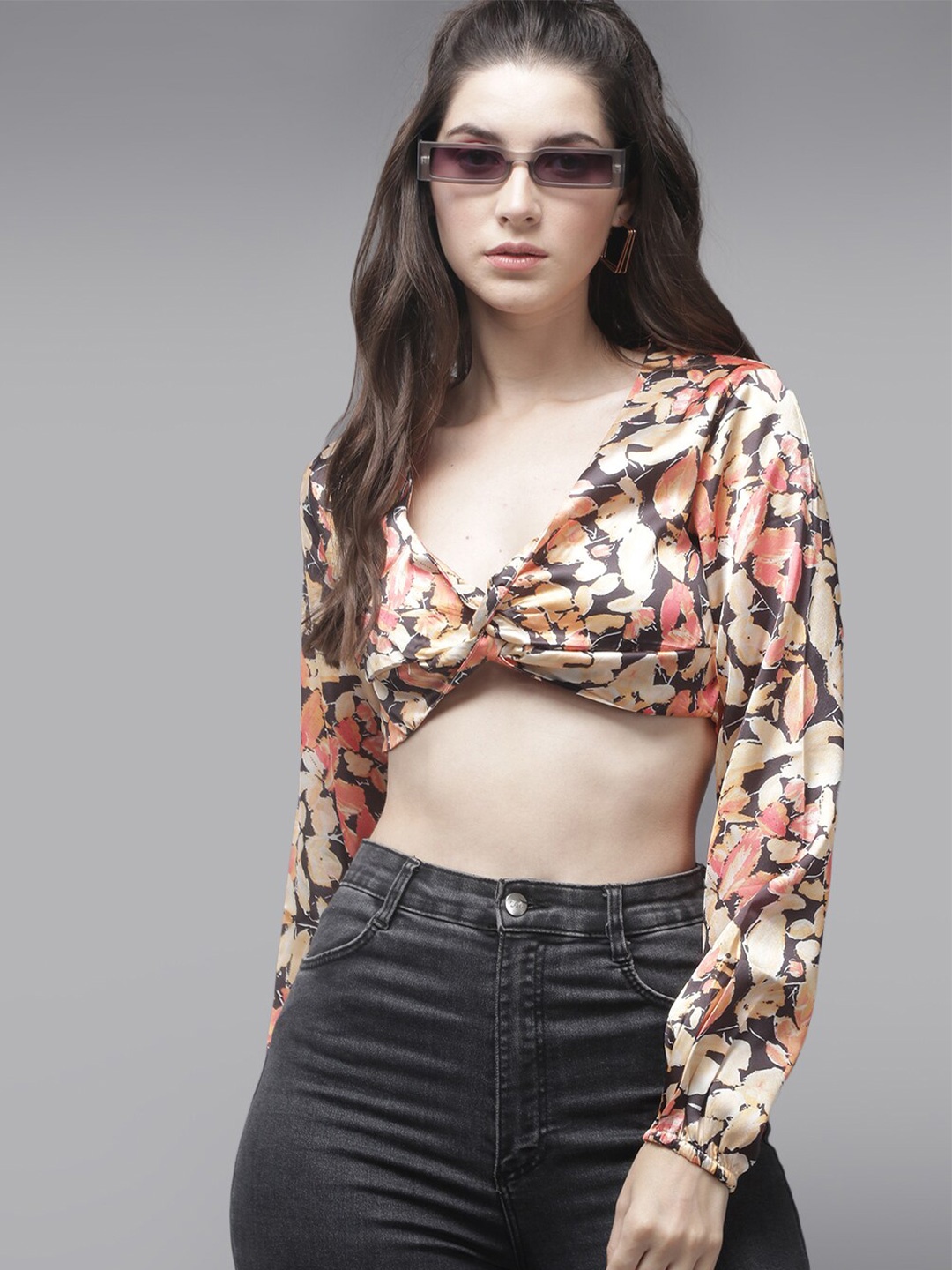 

Roadster Black Floral Printed Bralette Crop Top