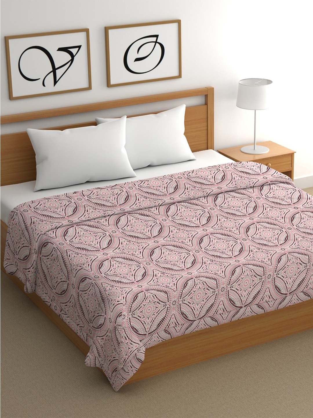 

CHHAVI INDIA Pink & Green Floral AC Room Cotton 350 GSM Double Bed Comforter