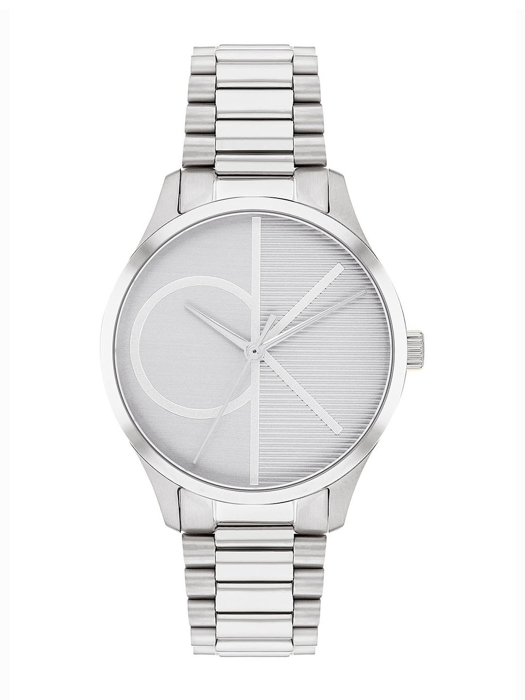 

Calvin Klein Unisex Iconic Patterned Dial & Bracelet Style Straps Analogue Watch 25200345, Silver