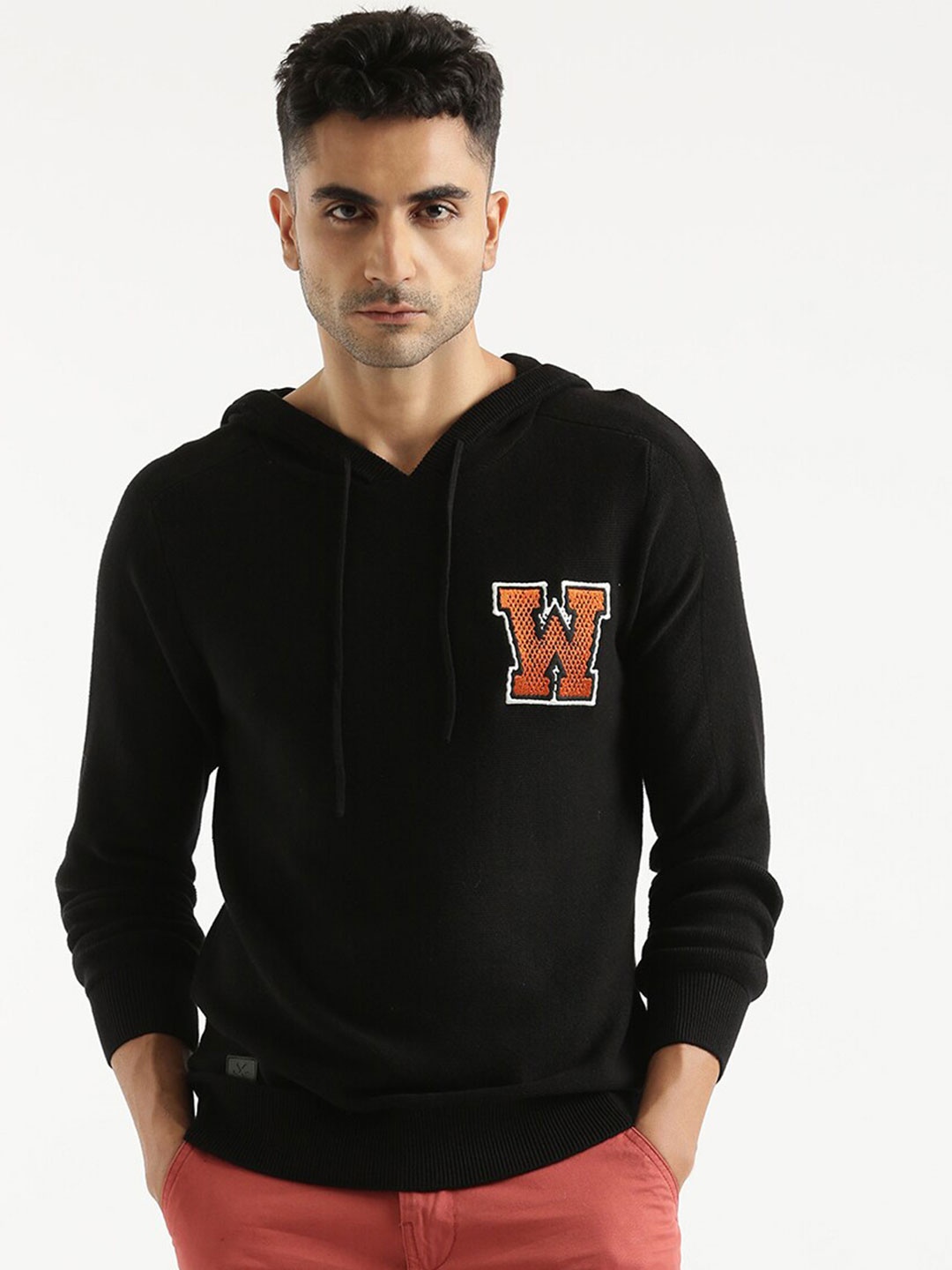 

WROGN Hooded Pullover Cotton Sweater, Black