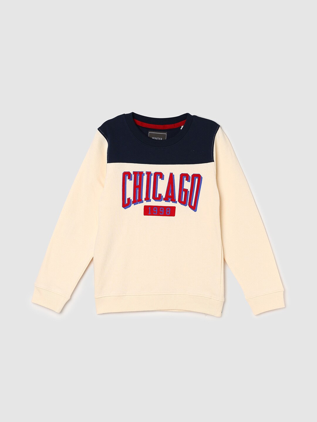 

max Boys Typography Printed Pure Cotton Sweatshirt, Beige