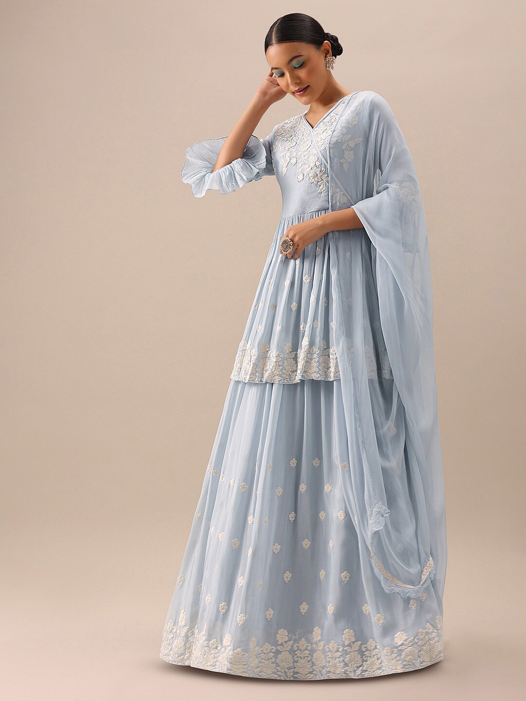 

KALKI Fashion Floral Embroidered Ready to Wear Lehenga & Blouse With Dupatta, Blue