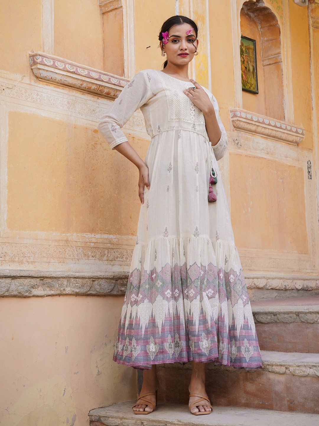 

FASHION DWAR Floral Printed Cotton Maxi Ethnic Dresses, Purple